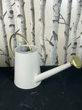 Metal Watering Can 5L Large Vintage Style Whitw With Gold Trim Accent With Fixed CAN