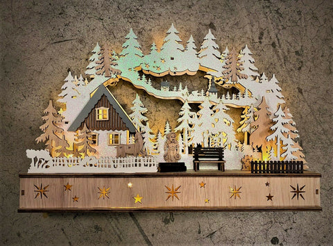 Premier Wooden Battery Operated Light Up Warm White Xmas Festive Village Scene - Retail ABC - Branded Goods - Discount Prices