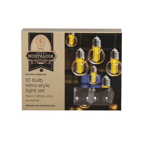 Battery Operated 10x5cm Retro Bulb Warm White LED Light Set Indoor & Outdoor Use Premier Nostalgia