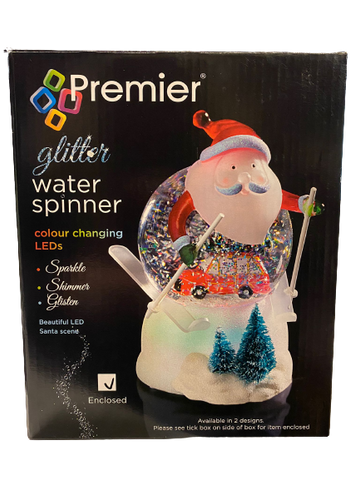 Premier Glitter Water Spinnng Colour Changing LED Snowman Santa Xmas Decoration