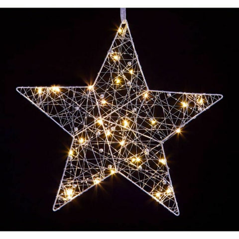 2 Pack of Premier LED Battery Xmas Christmas Hanging Star Silver with Beads 25cm - Retail ABC - Branded Goods - Discount Prices