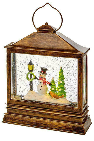 31cm Glitter Water Spinner Snowman Christmas Scene Lantern Warm White LED PREMIER