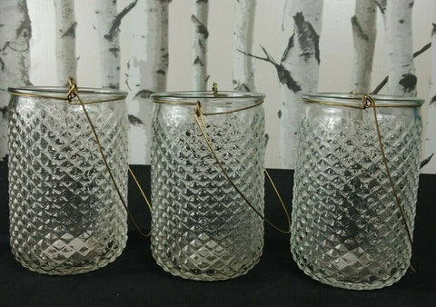 Hanging Clear Glass Candle Holder (set of 3) Jar Tea Light Wedding shabby Vase Unbranded