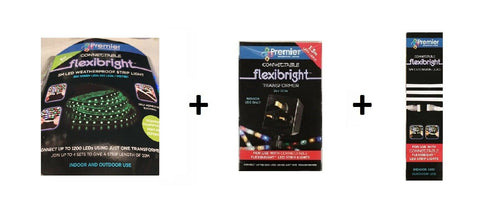Bundle - Flexibright 300 Green LED Strip Light 5m + Tranformer + 5m Ext Premier