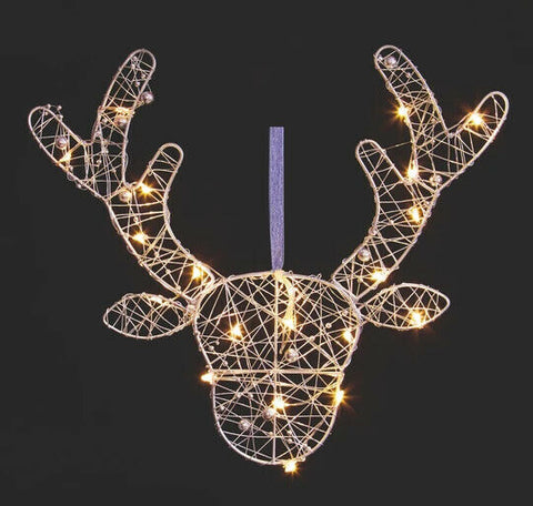 38cm Flat Reindeer with Beads 30 Warm White LED Light Up Battery Operated Indoor Premier