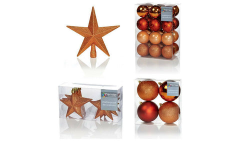 Premier 35 Piece Luxury Chrismas Tree Decoration Star Bauble Set, Copper Glitter - Retail ABC - Branded Goods - Discount Prices