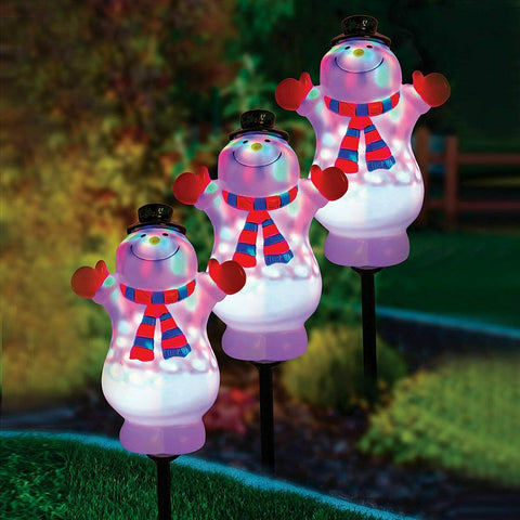 3 Pack Christmas Multicolour Disco Snowman Christmas Weather Pathway LED Lights Branded