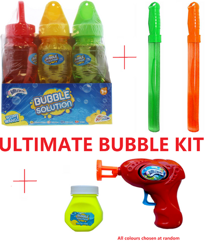 BUBBLES KIT 2 x Large Bubble Swords + Zapper Gun +  3 x Bubble Bottles with Wand - Retail ABC - Branded Goods - Discount Prices