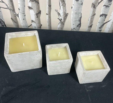 Concrete Effect Citronella Candle Pot Set Of 3 White Square Shape Concrete