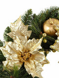Premier 60cm Gold Poinsettia Christmas Wreath with Gold Baubles Xmas Decoration Premier