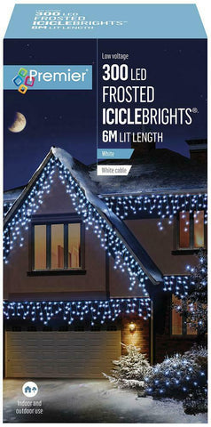 Premier 300 LED (6M Lit Length) Frosted Icicle Outdoor Xmas Lights Ice White - Retail ABC - Branded Goods - Discount Prices