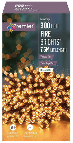 Premier 1000 In / Outdoor Twinkling Vintage Gold FireBrights LED Timer Lights - Retail ABC - Branded Goods - Discount Prices