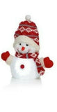 23cm Lit Grey/Red Snowman White LEDs Battery Op Indoor Christmas Decoration Xmas Premier Decorations