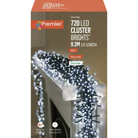 Premier 720 LED Multi Action Ice White 9.3M Christmas Cluster Brights Lights - Retail ABC - Branded Goods - Discount Prices