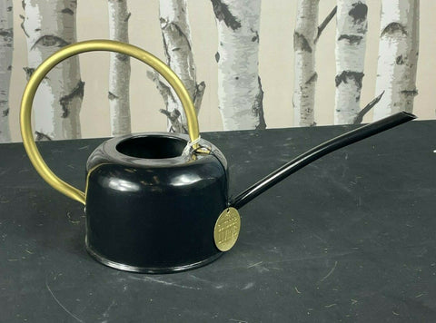 Small Black Watering Can Metal Galvanised Steel 1.1L Narrow Spout Plants CAN