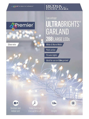 UltraBrights Garland 288 White and Warm White LEDs with Silver Wire Xmas Lights - Retail ABC - Branded Goods - Discount Prices
