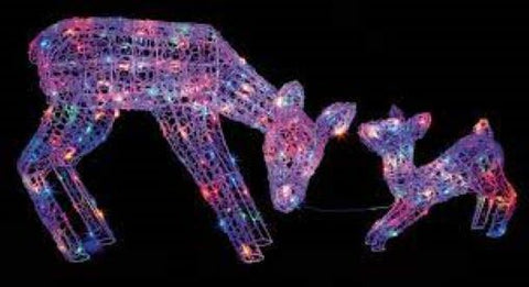 Premier Soft Acrylic Mother & Baby Reindeer 70-38cm 360 Multi Coloured Lights - Retail ABC - Branded Goods - Discount Prices