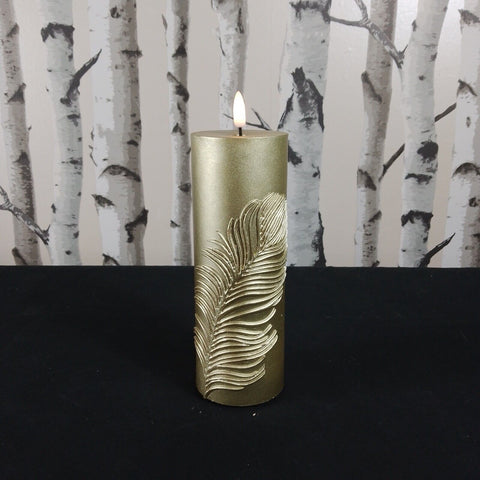 ""19cm FlickaBright Candle With Feather Gold Triple Flame Candle Decorations"" Unbranded
