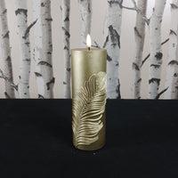 ""19cm FlickaBright Candle With Feather Gold Triple Flame Candle Decorations"" Unbranded