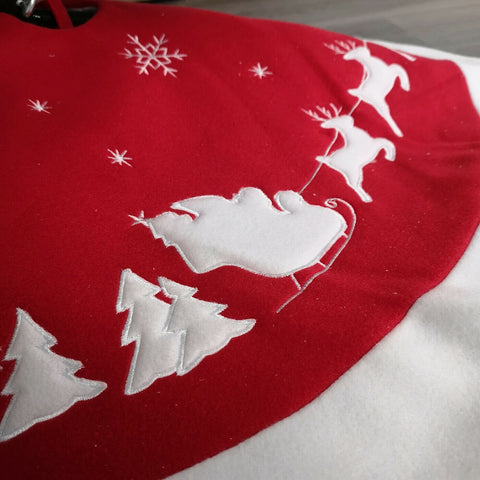 91cm Christmas Tree Skirt Red & Santa Sleigh Reindeer Trees Fully Lined PREMIER DECORATIONS