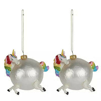 2 x Painted Glass Pink Round Unicorn Head Christmas Bauble Hanging Kitsch Decor Heavenly Homes and Gardens