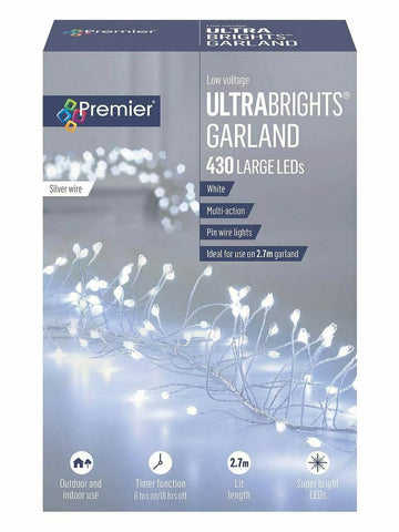 430 LEDs Multi-Action Cluster Ultrabrights Garland Timer Christmas Lights 2.7M - Retail ABC - Branded Goods - Discount Prices