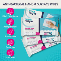 12 Pack of Biodegradable Wipes Large Hand Surface Cleaning AntiBak 63 Wipes Bulk Detox