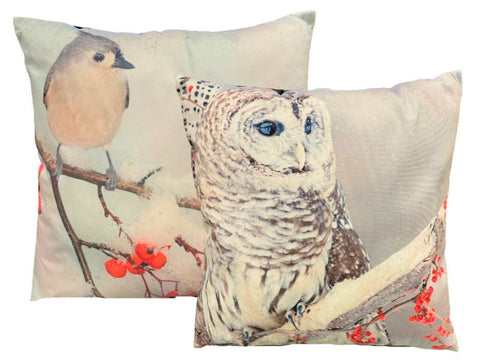 Premier 2 Pack 45x45cm Red Robin White Owl Cushion Foil Finish Xmas Decoration Premier