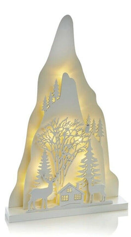 38cm Wooden Reindeer Scene Battery Operated Light Up Warm White Xmas Festive - Retail ABC - Branded Goods - Discount Prices