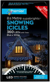 Premier 8.8m 360 LED Snowing Icicles Timer Blue/White In or Out Christmas Lights - Retail ABC - Branded Goods - Discount Prices