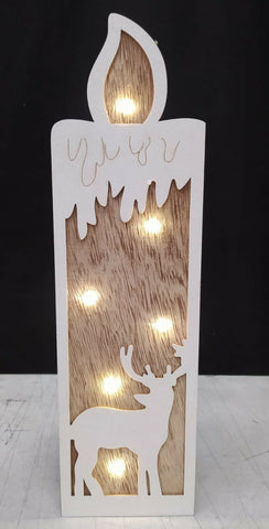 35cm Lit Wooden Candle with Reindeer 6 Warm White LEDs Festive Battery Operated - Retail ABC - Branded Goods - Discount Prices