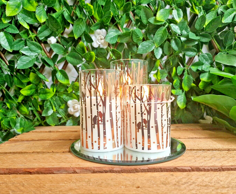 3PC Premier Flickering Glass candle set Woodland Design rose gold Premier
