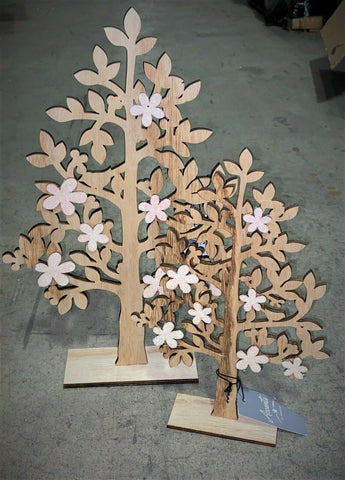 Premier 2 Pack Wooden Tree with White Iridescent Glitter Flower Home Decoration Premier