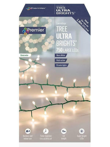 Premier 750 Multi-Action Large LED Tree Ultrabrights with Timer - Warm White Premier