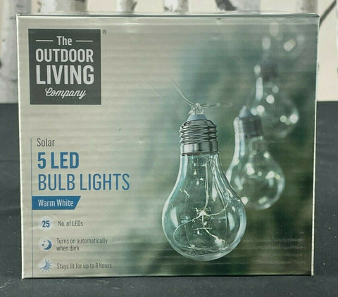 The Outdoor Living Company Solar 5 bulb 24 LED Festoon light Warm White Light & Living