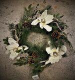 Premier Christmas Door Wreath Luxury Artificial Magnolia Pine Cones Cream 50cm - Retail ABC - Branded Goods - Discount Prices