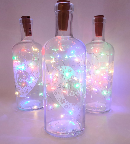 Shabby Chic LED Warm Multi Colour Light Up LOVE Light Glass Bottle Home Gift Sentik