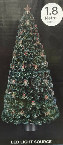 1.8m Fibre Optic Lit Tree with Pine Cones and Berries with Star Tree Topper - Retail ABC - Branded Goods - Discount Prices