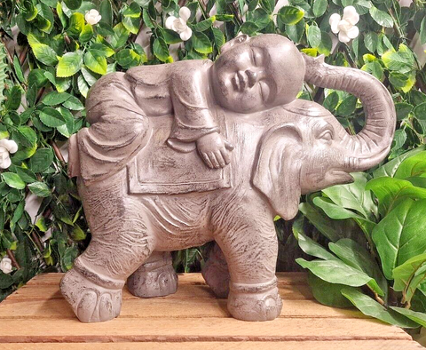Solid Stone Buddha Riding An Elephant Statue Ornament Premier