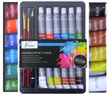 NEW 16pc Artists Set with 12 Assorted Colours x 12ml Watercolour Paint Tube Art Artworx