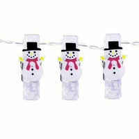 10 Ice White LED Snowman Peg Christmas Lights Wall Plug In Card Holders Premier