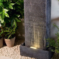 Vertical Slate Solar Water Fountain Feature with LED Light Falls Garden decor Premier
