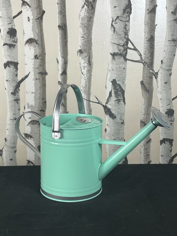 Metal Watering Can 3.5L Vintage Style Green With Silver Accent Trim Fixed Handle CAN