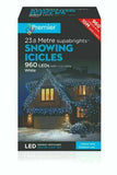 960 LED Snowing Icicles 23.8 Metres - Premier Christmas Lights In Ice White - Retail ABC - Branded Goods - Discount Prices